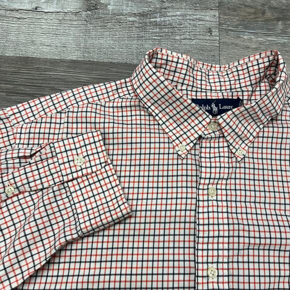 Ralph Lauren Classic Fit Gingham Check Long Sleeve Button-Down Shirt, Men's XL cotton blue type Vintage Second Hand